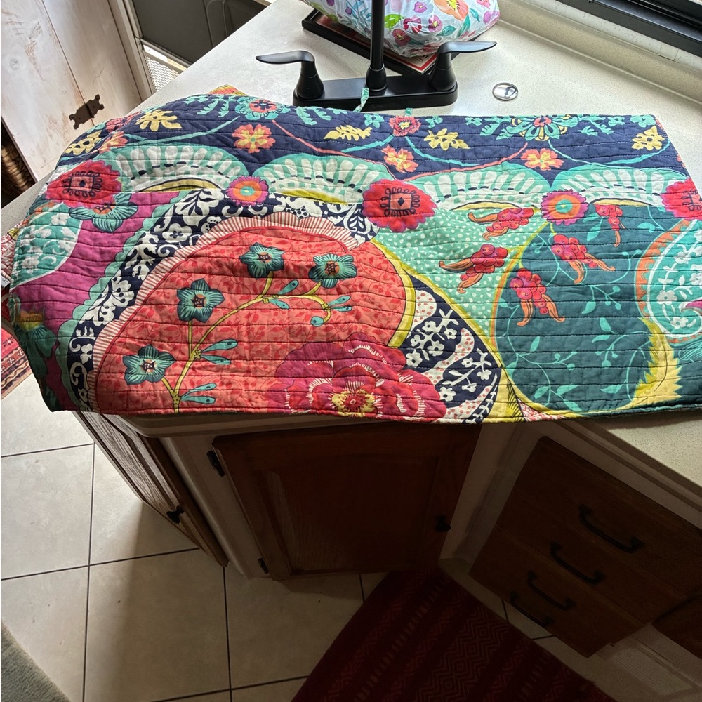 Levtex Mint Green and Coral Floral Quilted Pillow Shams